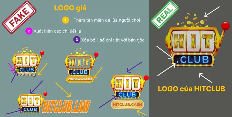 Đừng Để Tiền Mất Tật Mang Cách Phân Biệt Website HitClub Thật Giả 3 Biểu tượng kèm logo trên Hit.Club thật cân đối, còn logo giả Hit.Club thường méo mó hoặc bị kéo dãn.